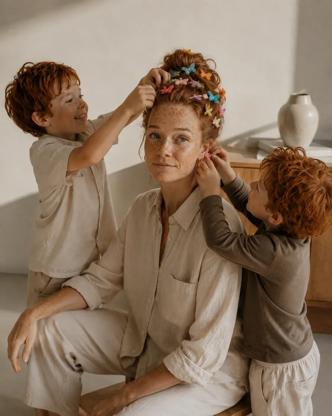 Coiffure improvisée entre frères