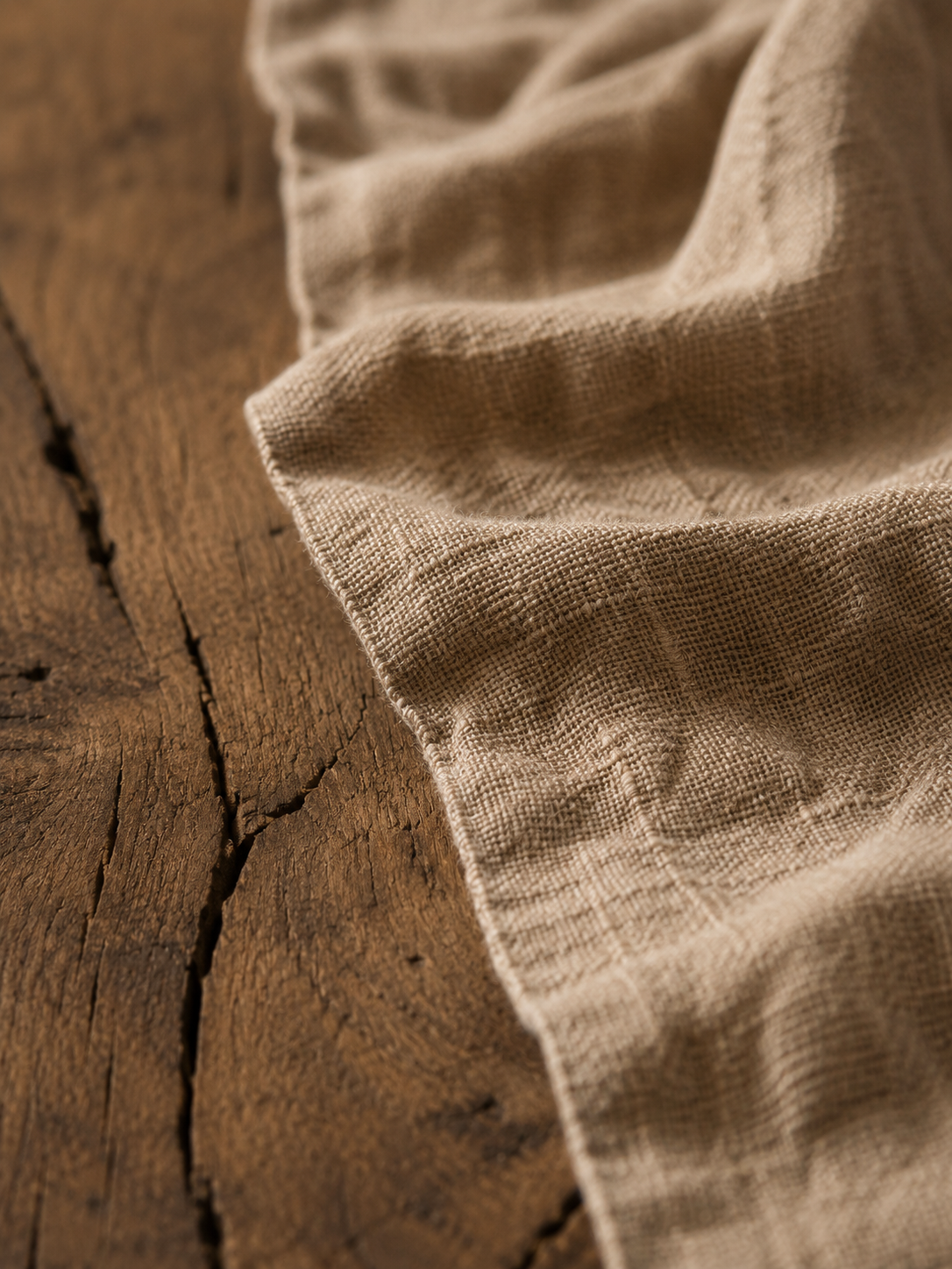 Gros plan de texture de tissu en lin naturel brut avec trame de tissage visible