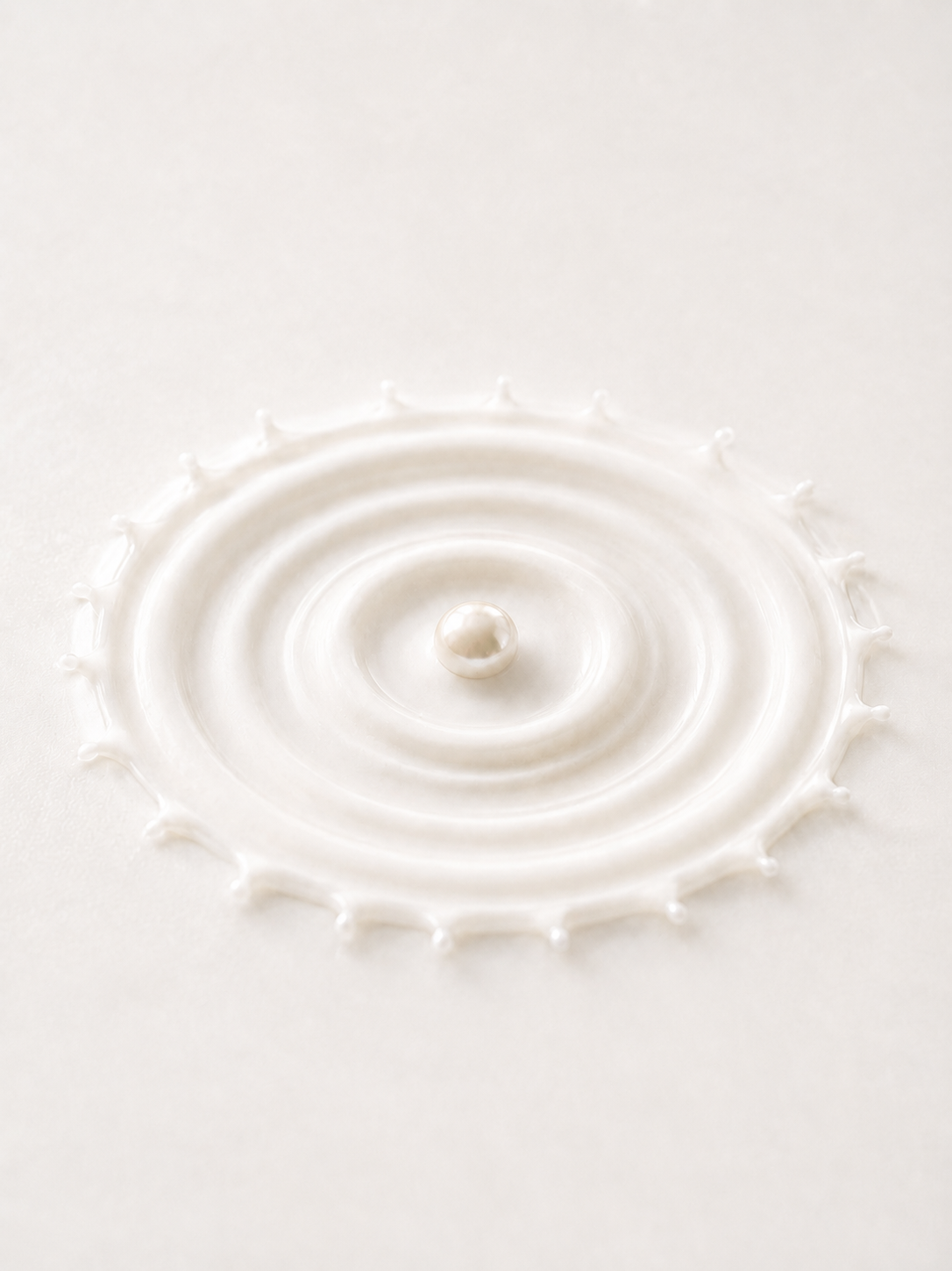 Perle unique au cœur d'une couronne d'éclaboussure de crème blanche aux bords dentelés