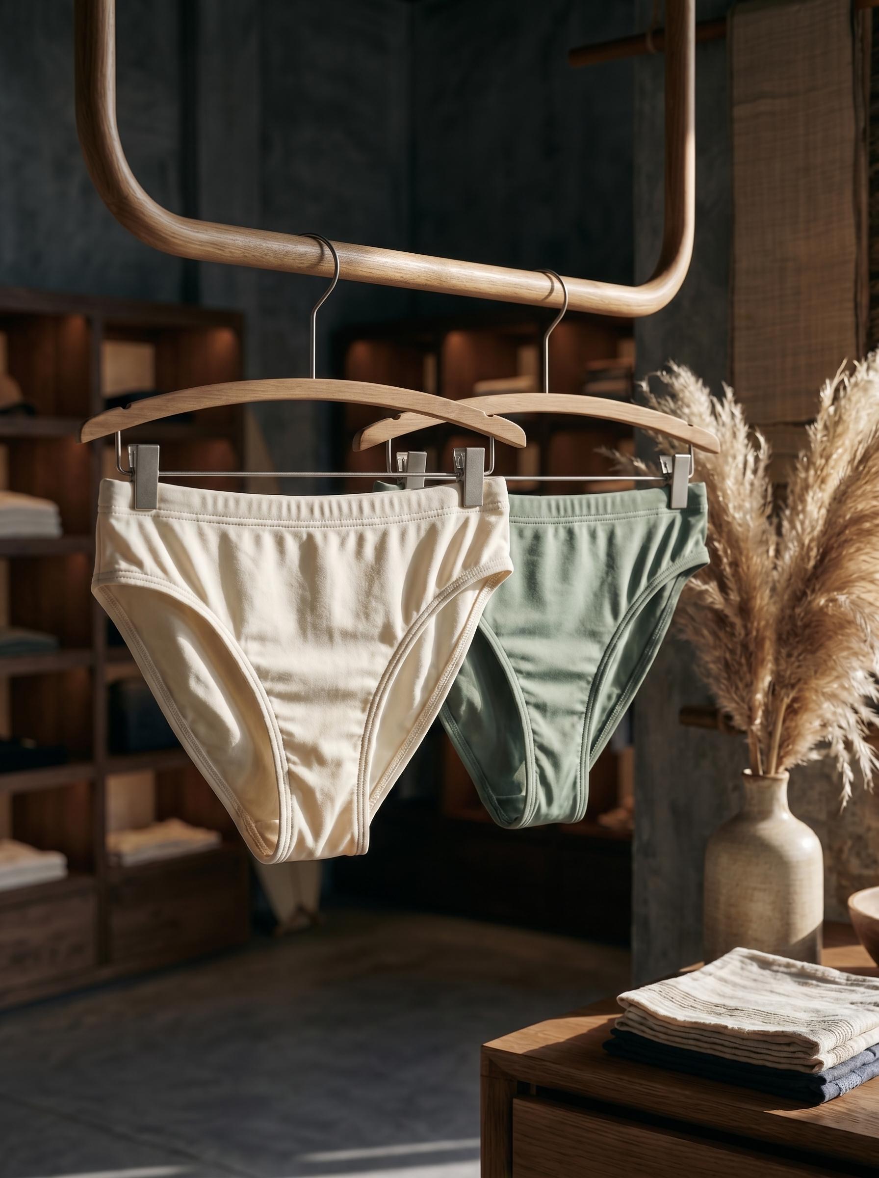 Bas de maillots sur cintres dans une boutique lifestyle