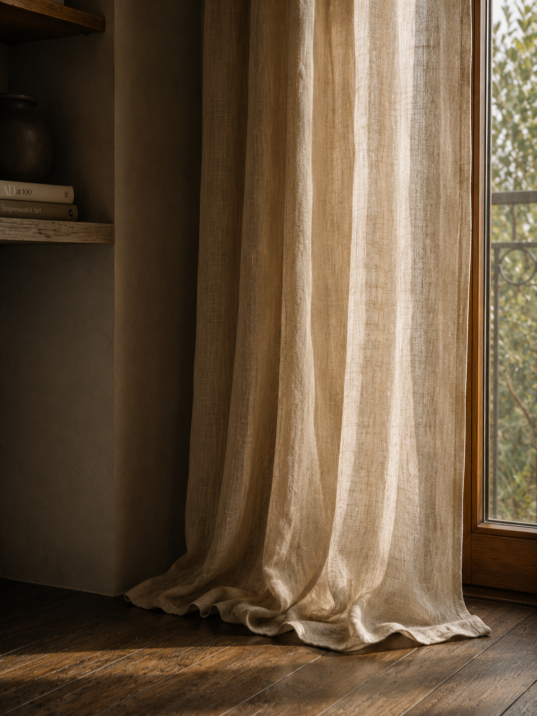 Rideau en lin épais filtrant la lumière naturelle diffuse
