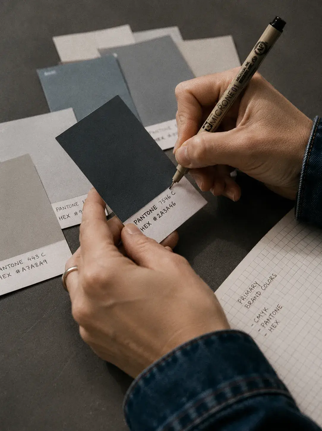 Annotation swatches couleur – codes chromatiques, marqueur, studio