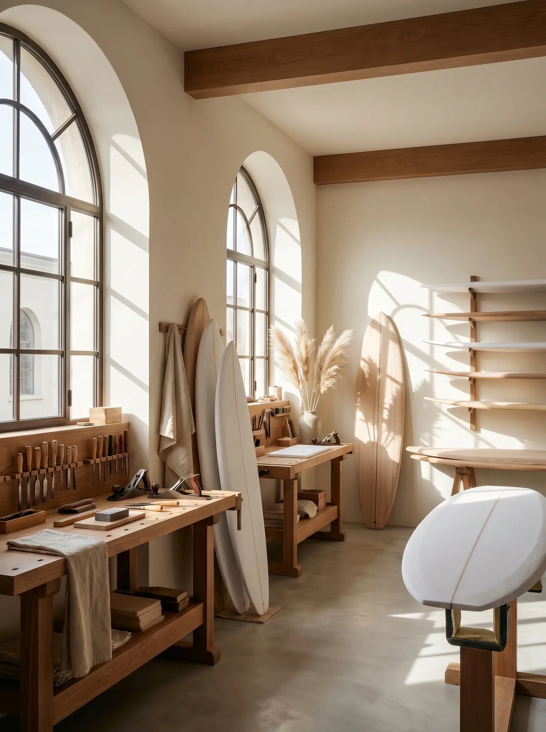Atelier de shaping lumineux avec fenêtres en arche