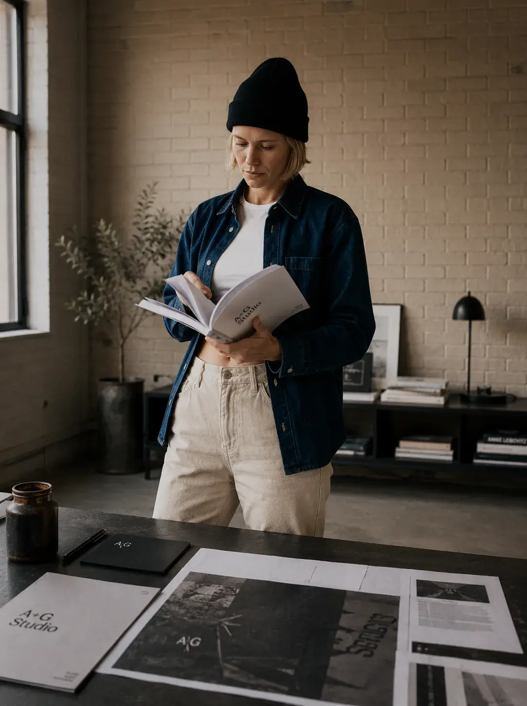 Directrice artistique – brochure identité de marque, studio brique, debout