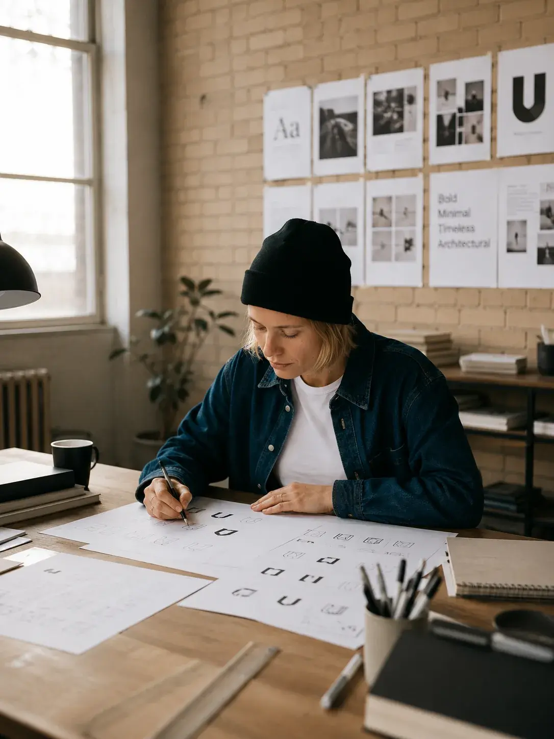Directrice artistique – esquisses logotype lettre U, studio brique, références