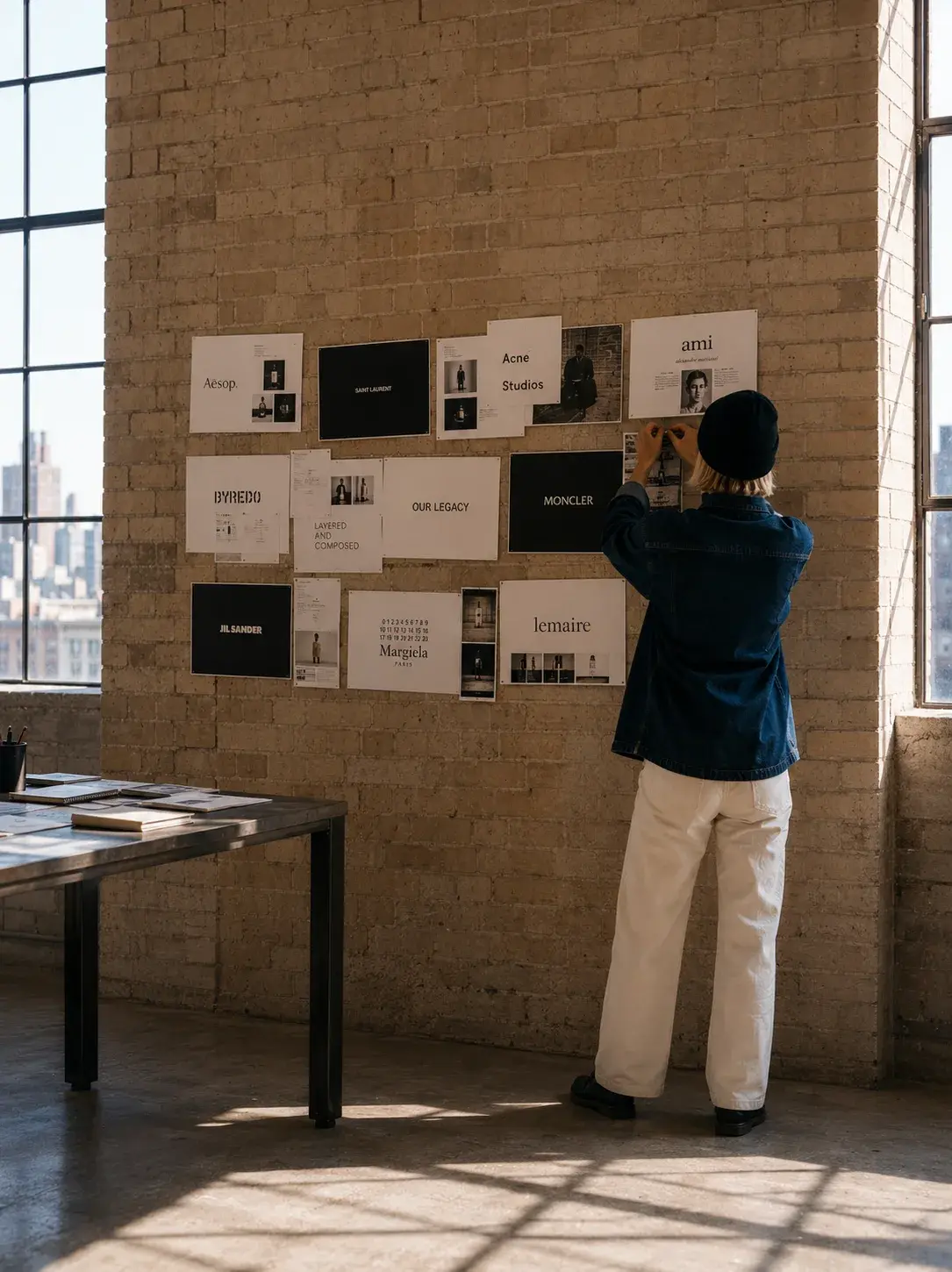 Directrice artistique – mur de références visuelles, studio loft, lumière