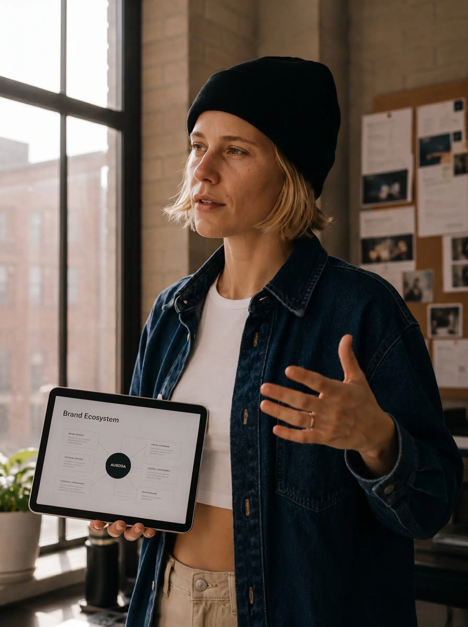 Directrice artistique – présentation tablette, gestuelle, tableau de liège