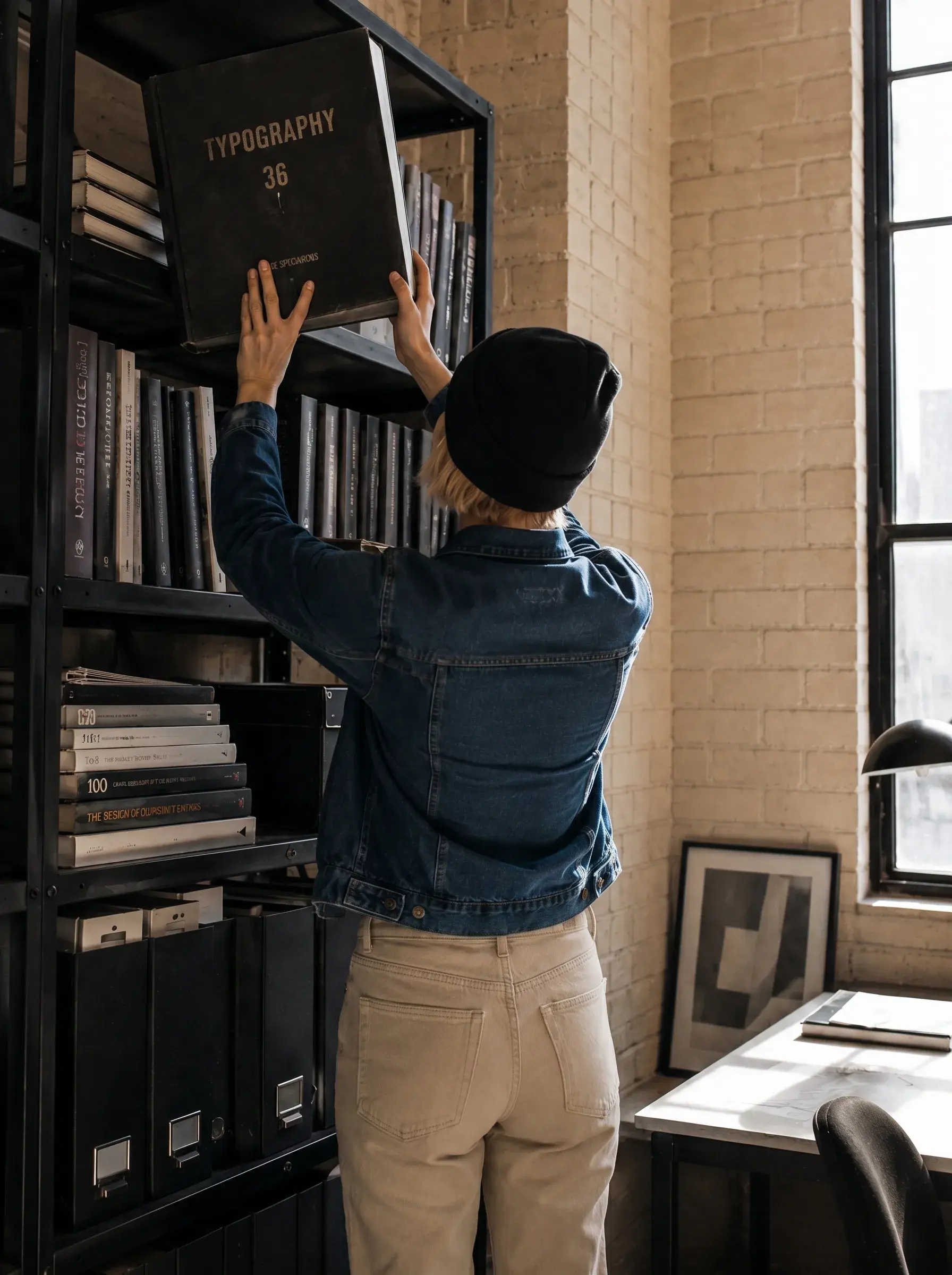 Directrice artistique – rangement livre typographie, étagère studio, de dos