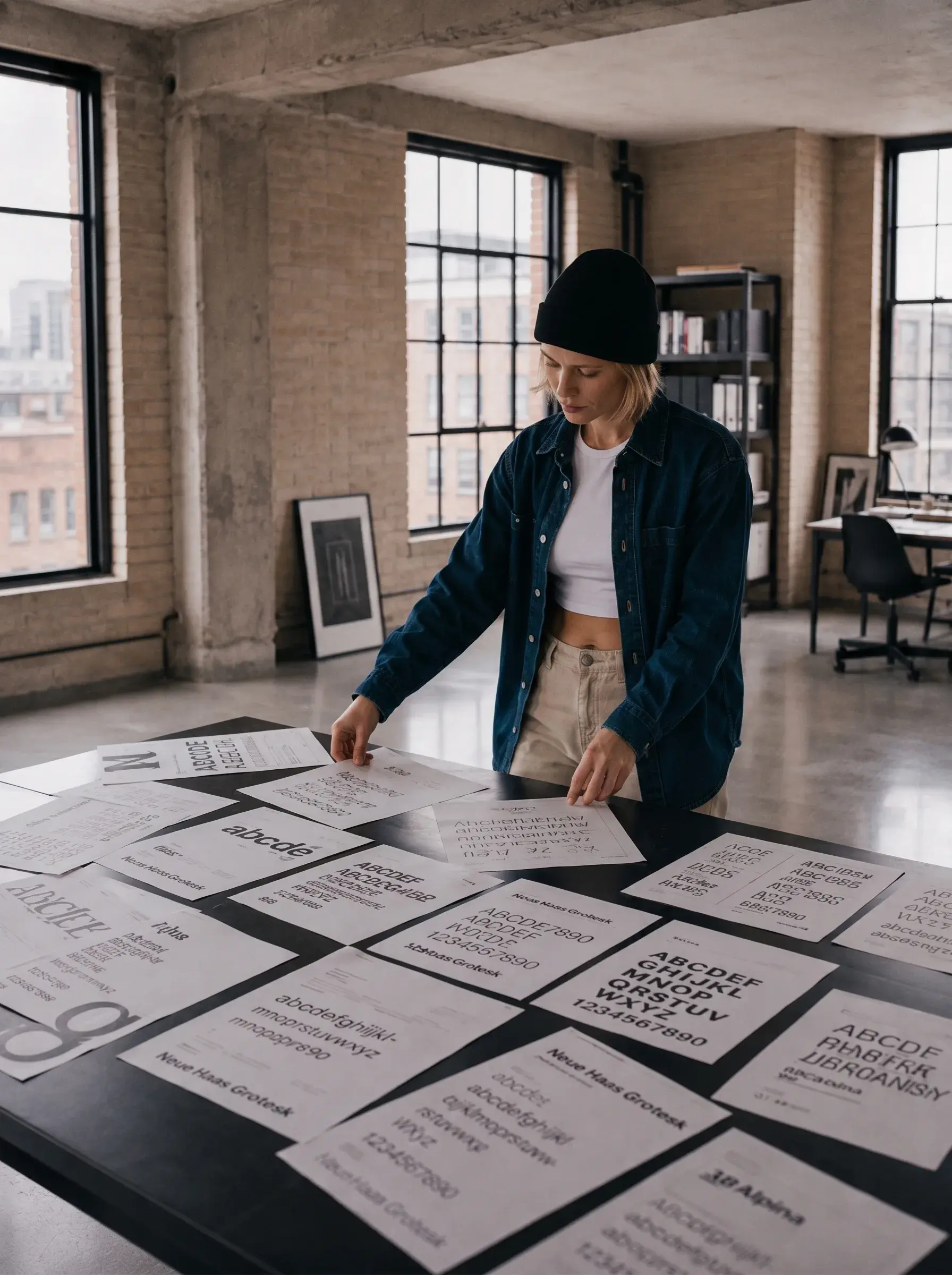 Directrice artistique – spécimens typographiques sur grande table, studio
