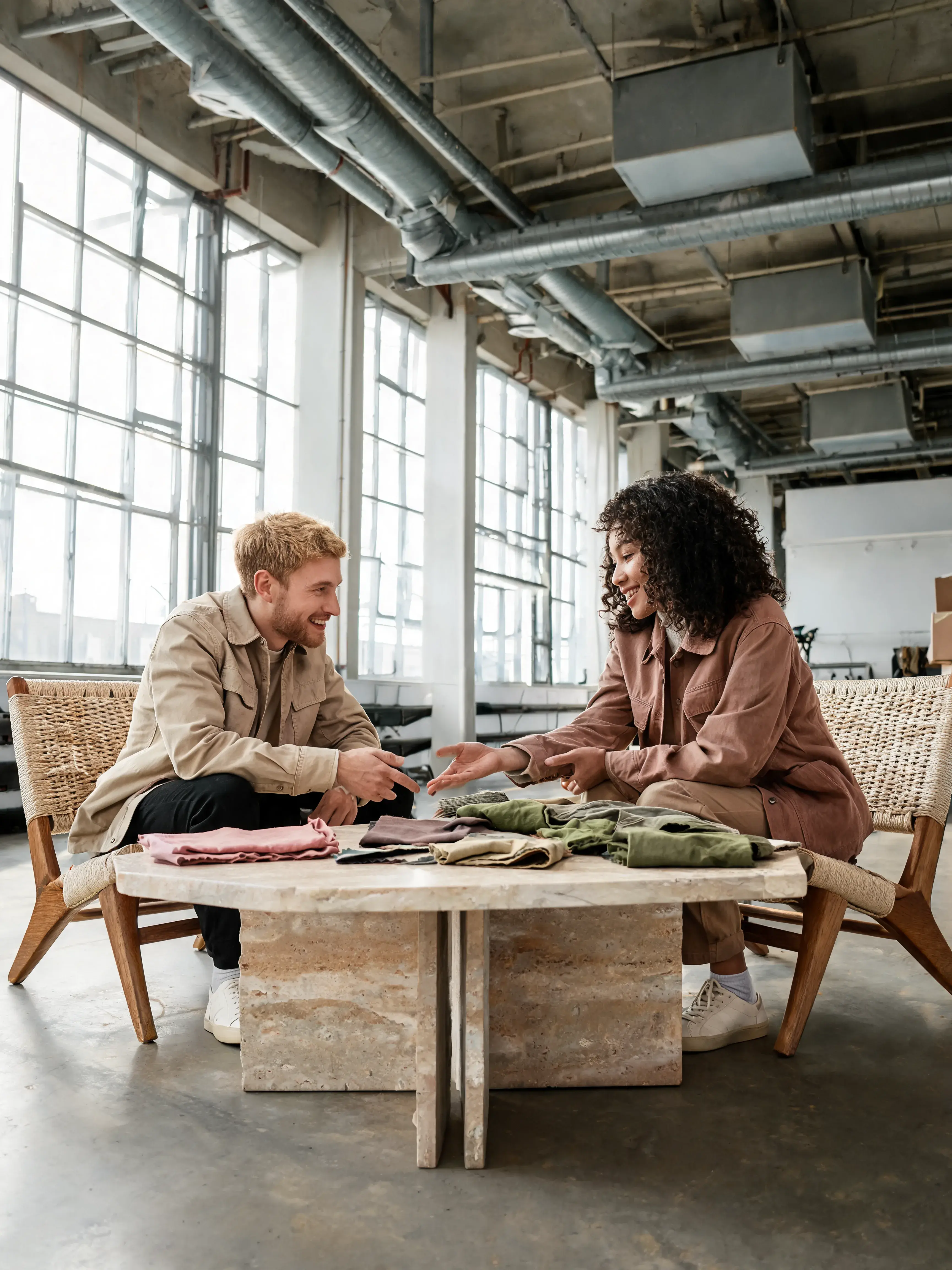 Duo créateurs étudiant des échantillons