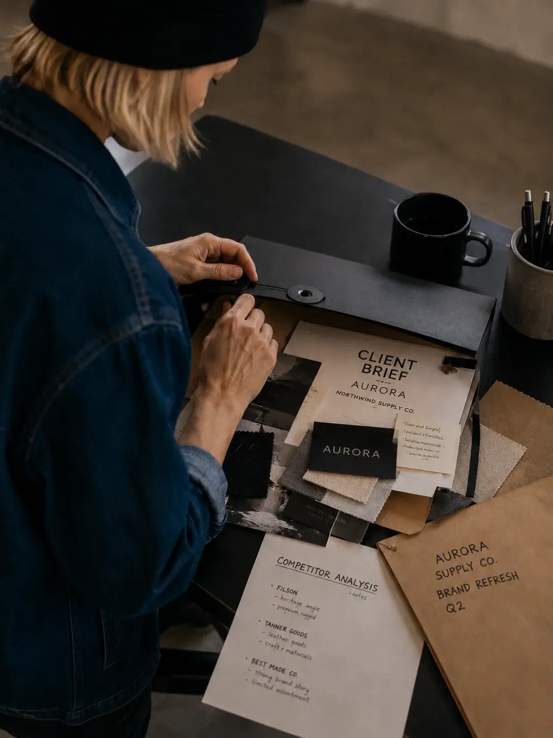 Graphiste – dossier client, analyse concurrence, brief, studio sombre