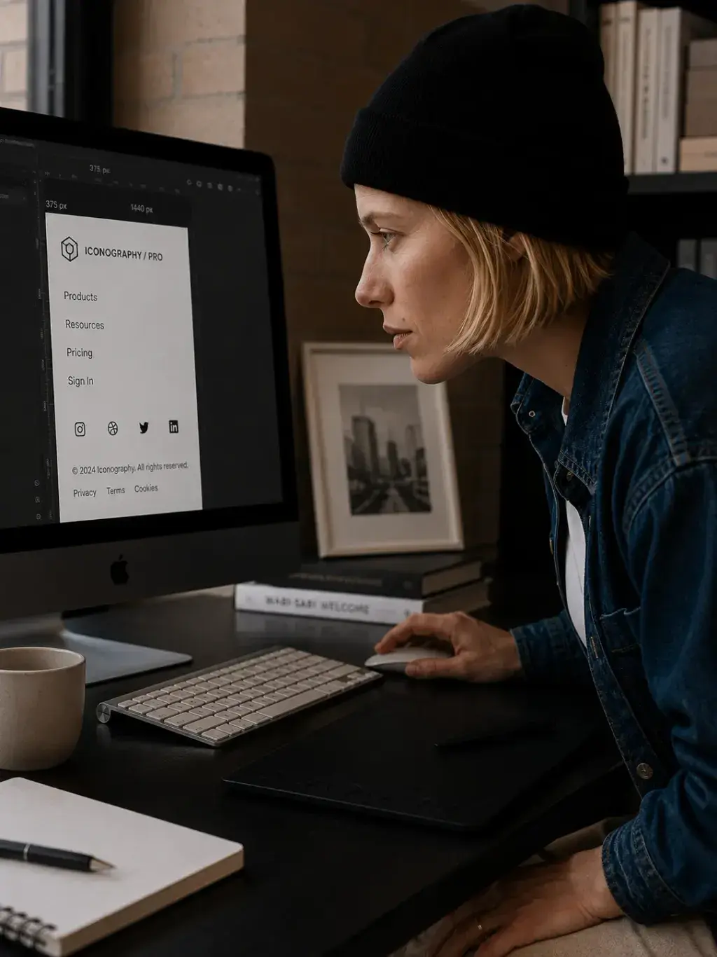 Graphiste ordinateur – consultation site web client, studio brique