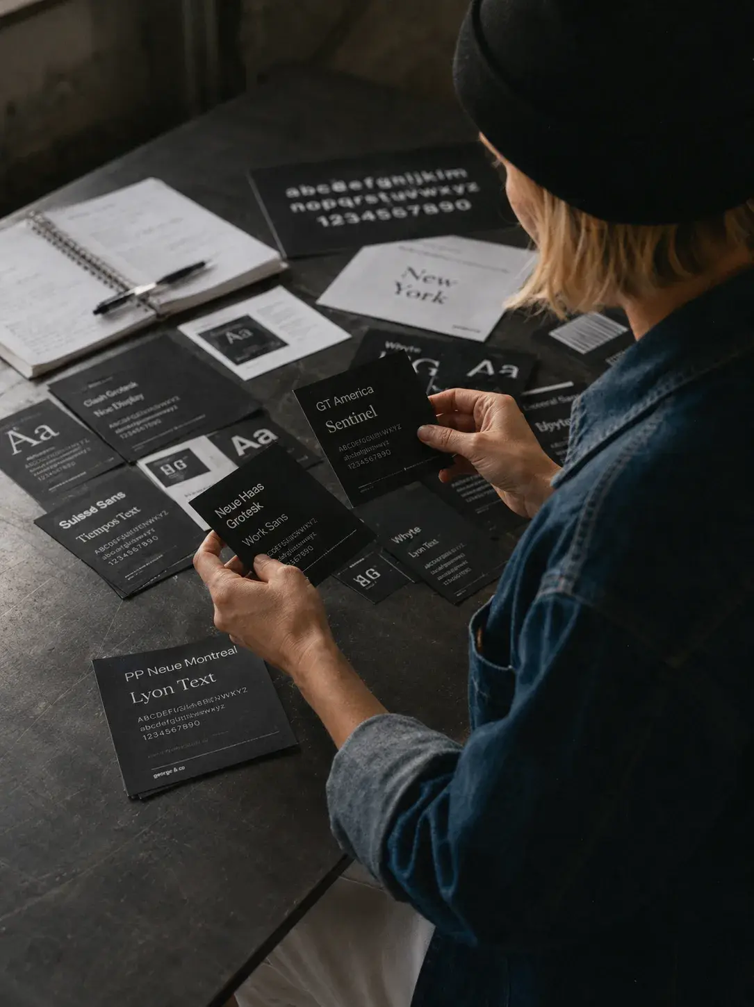 Graphiste – sélection fiches typographiques noires, studio