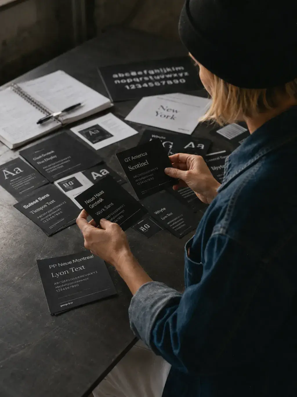 Graphiste – sélection fiches typographiques noires, studio