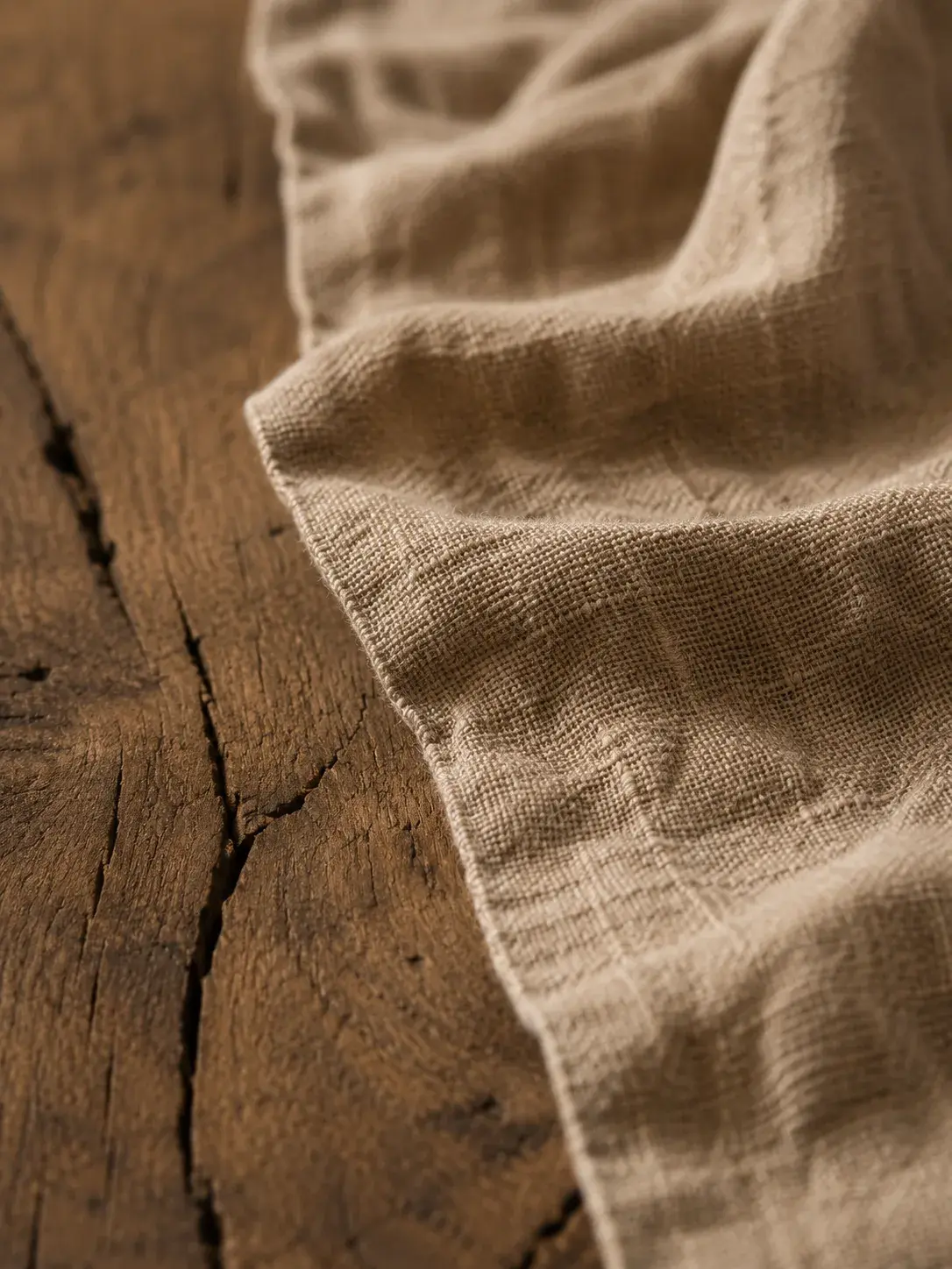Gros plan de texture de tissu en lin naturel brut avec trame de tissage visible