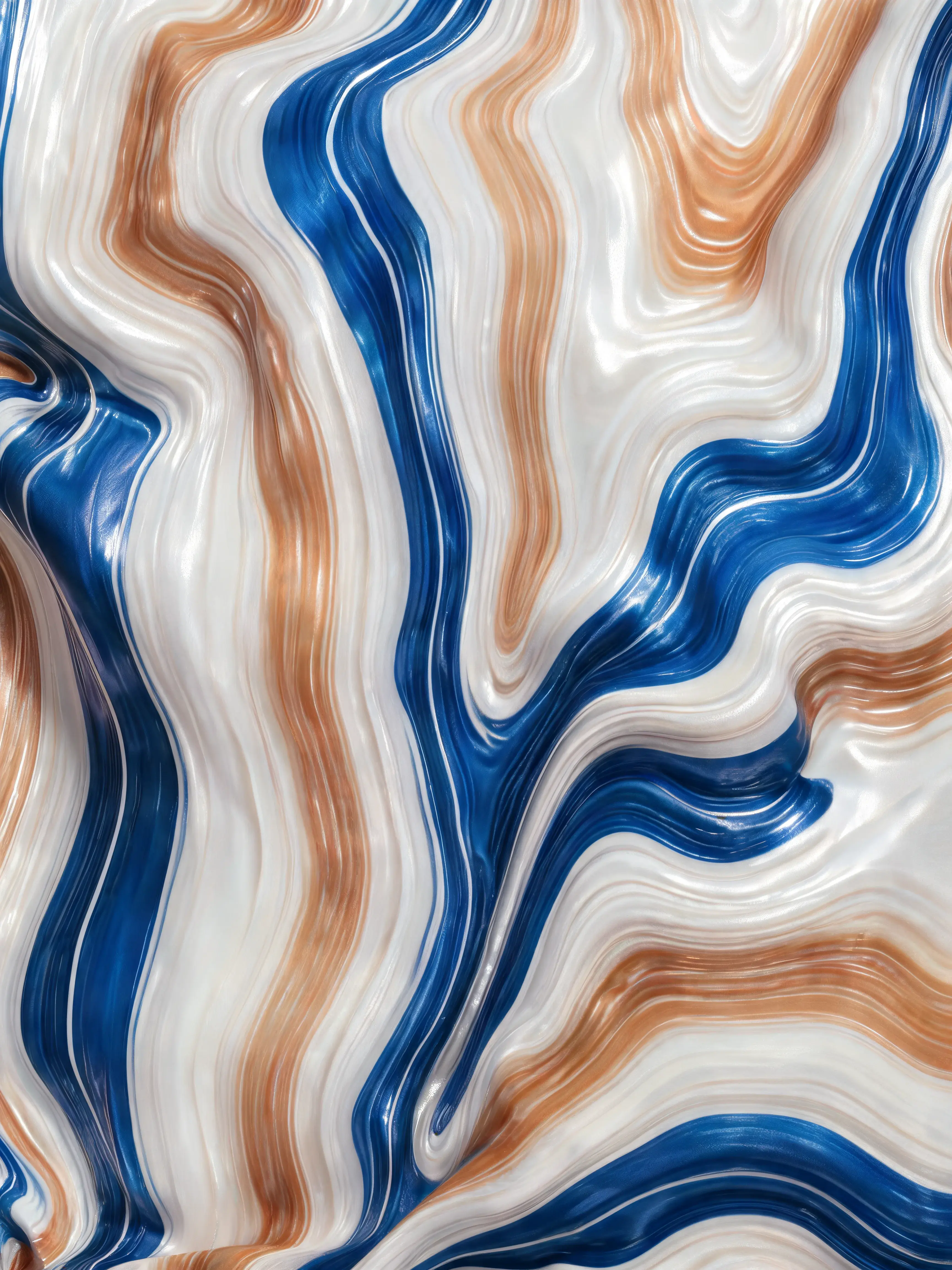 Gros plan texture marbré à rayures parallèles – bleu roi, blanc et terracotta, brillant, abstrait