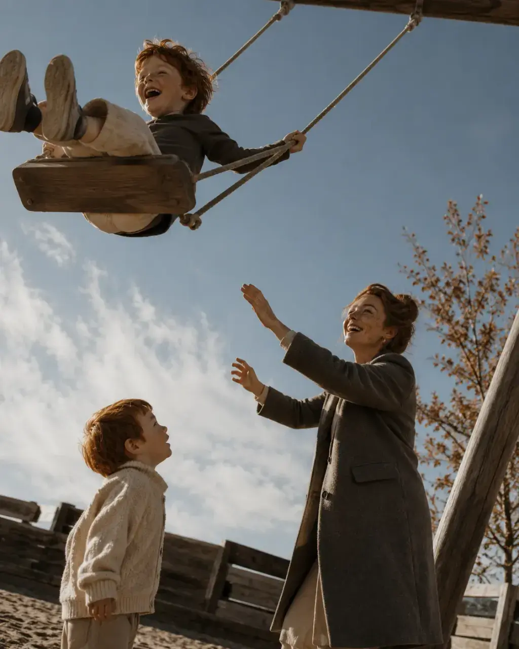 Mère et enfants jouant dans une aire de jeux
