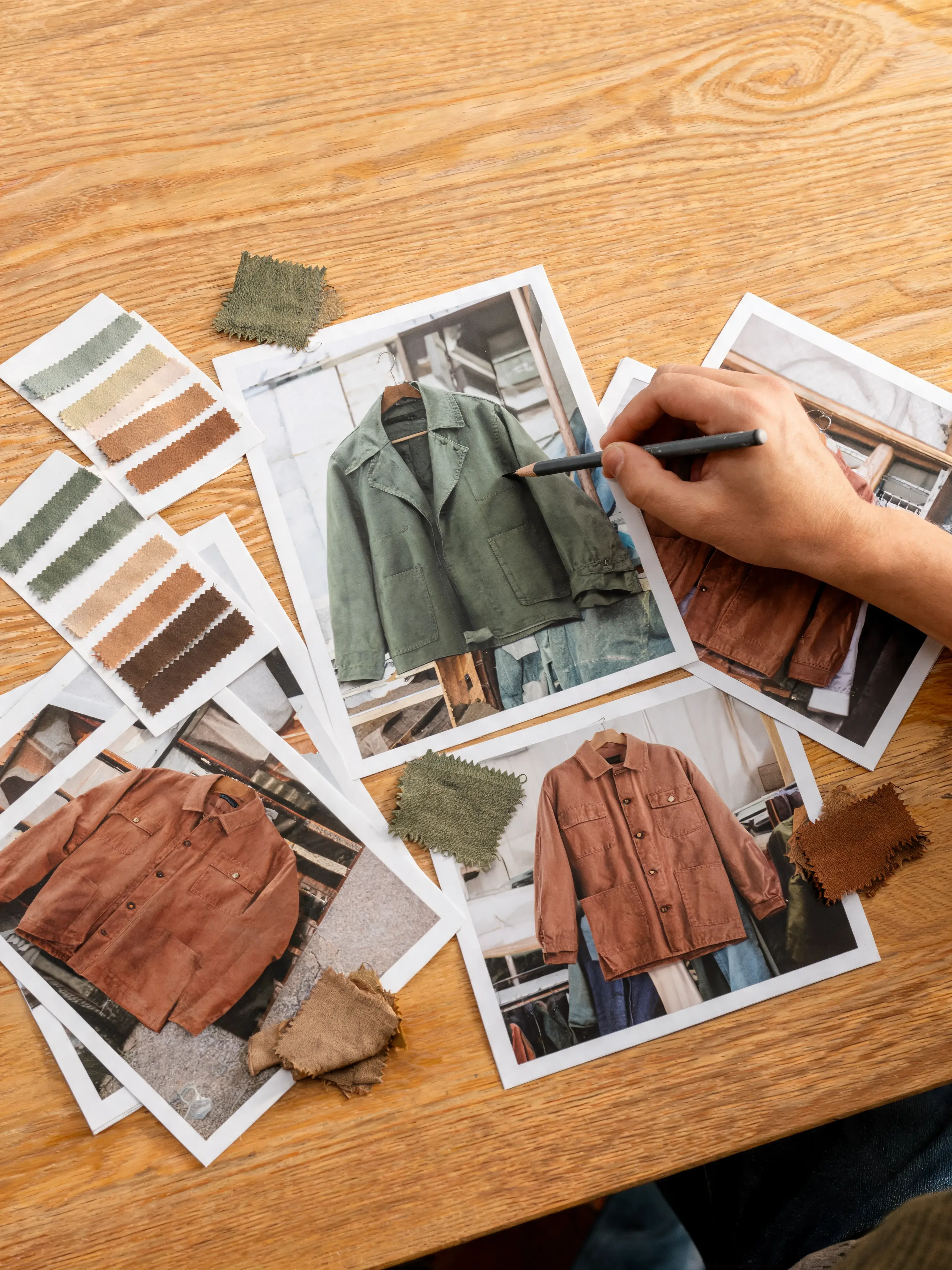 Moodboard DA avec photos vêtements et échantillons