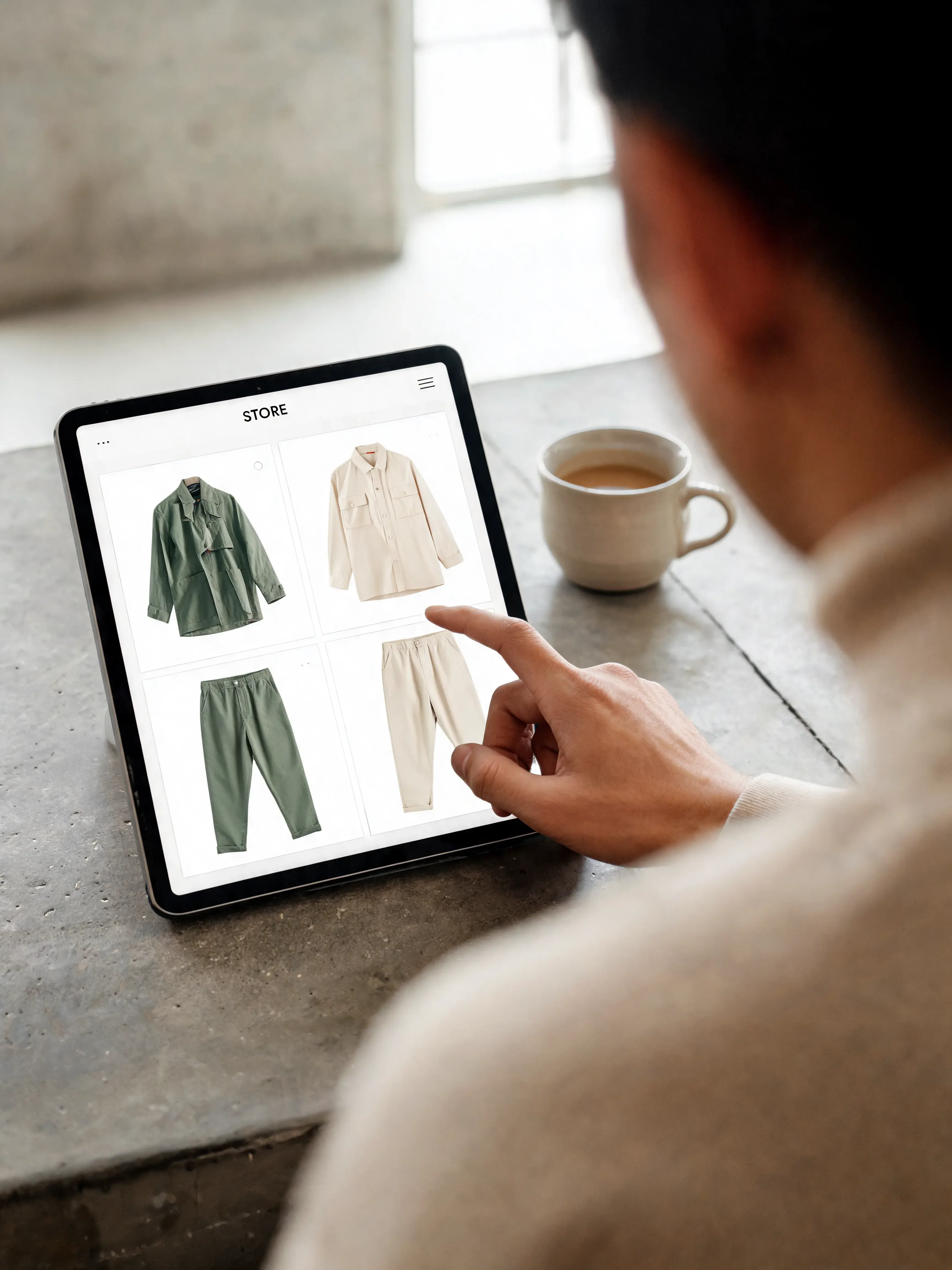 Personne consultant boutique mode sur tablette
