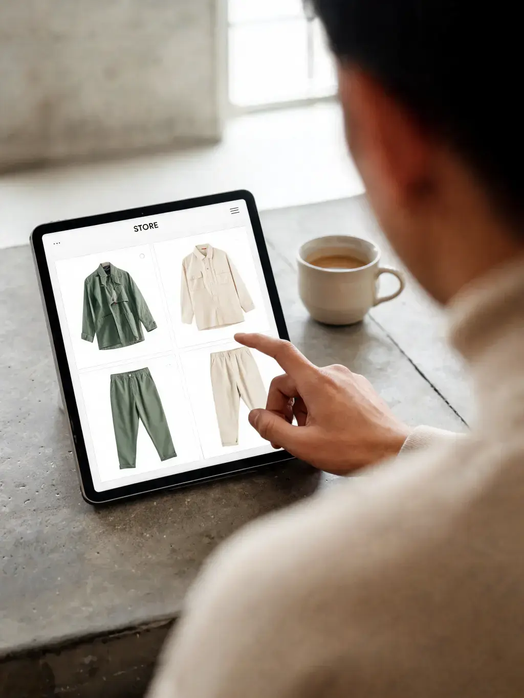 Personne consultant boutique mode sur tablette