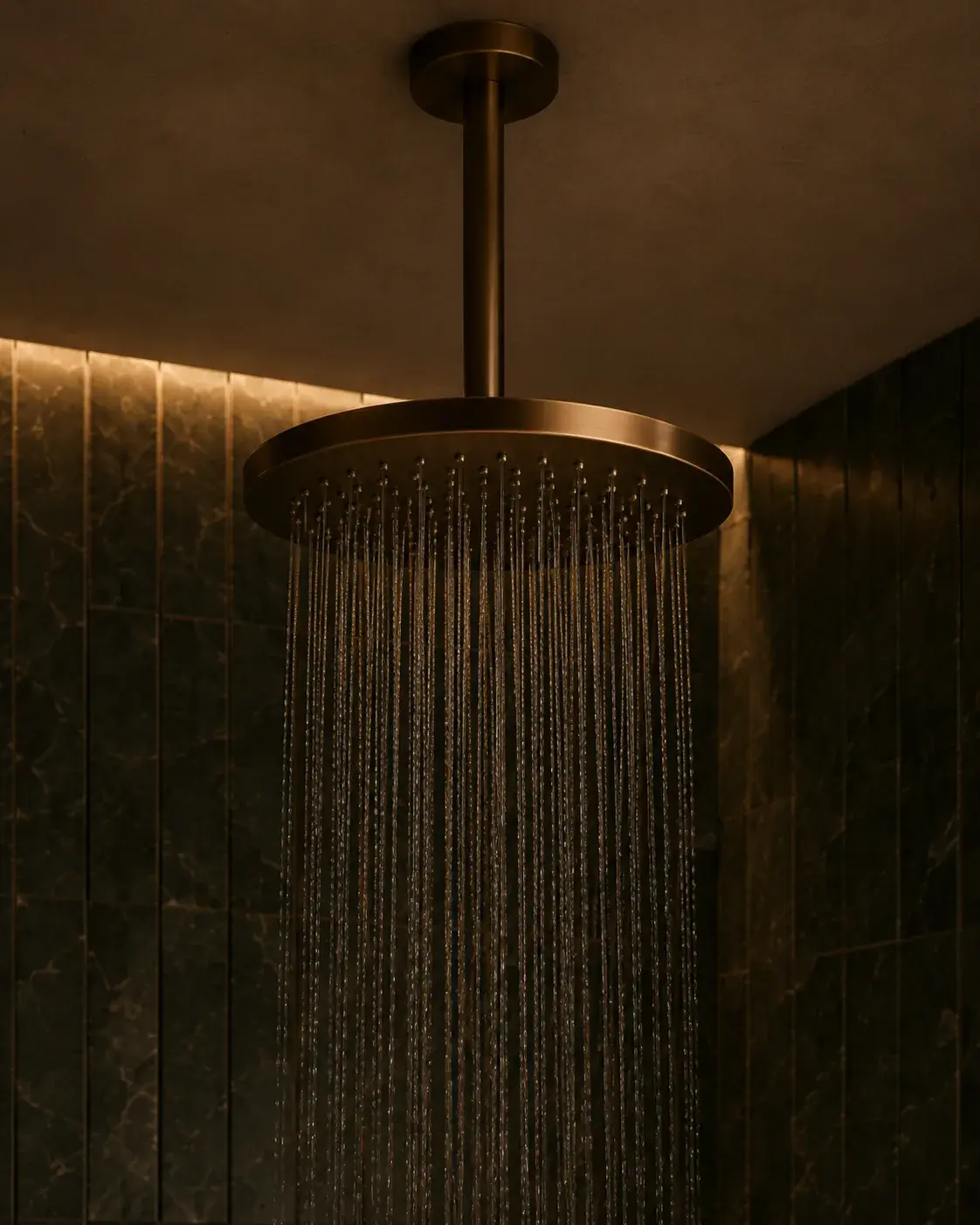 Pommeau de douche à effet pluie en métal mat dans une salle de bain design