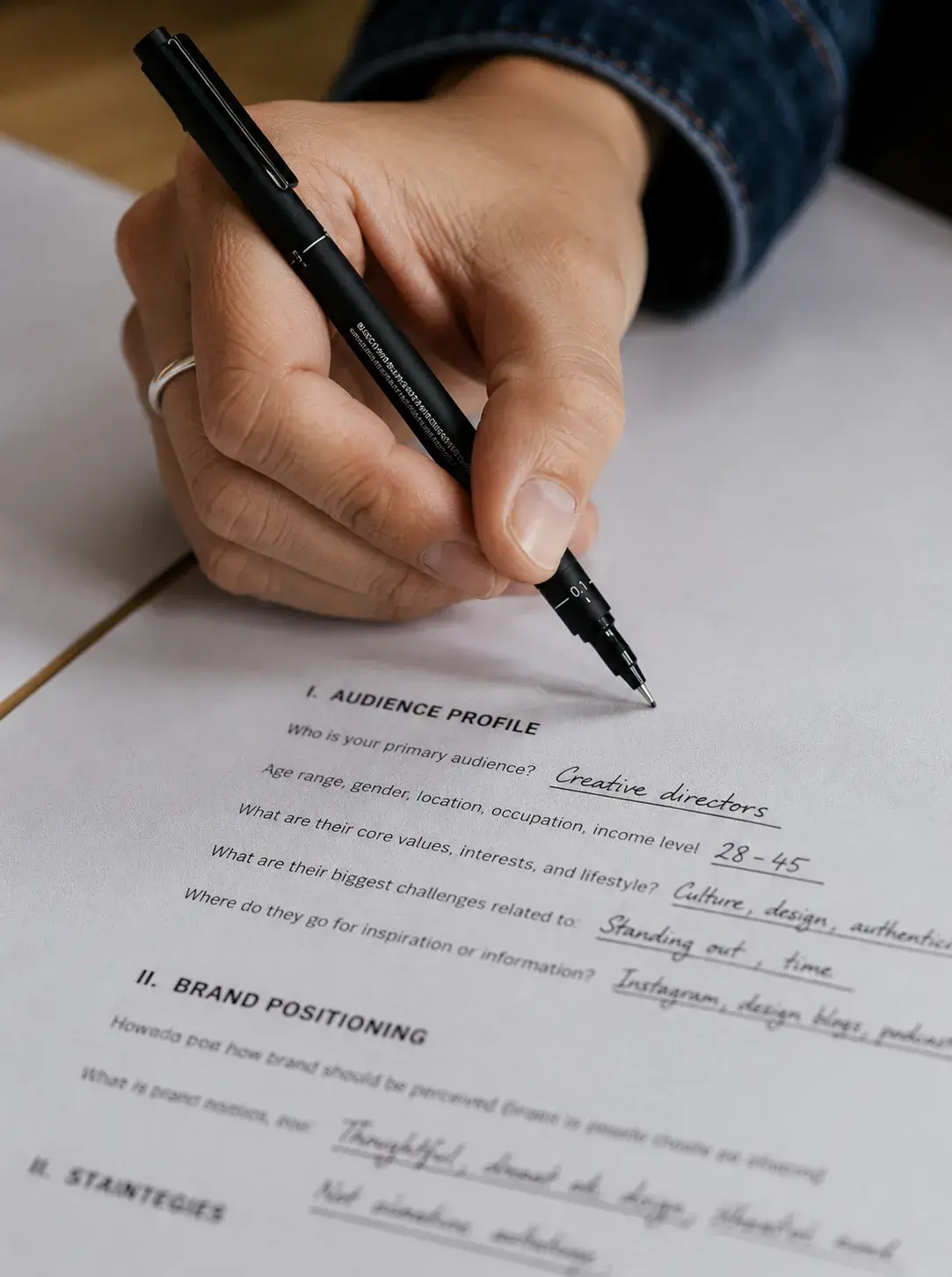 Prise de notes – profil de cible, stylo plume, document stratégique