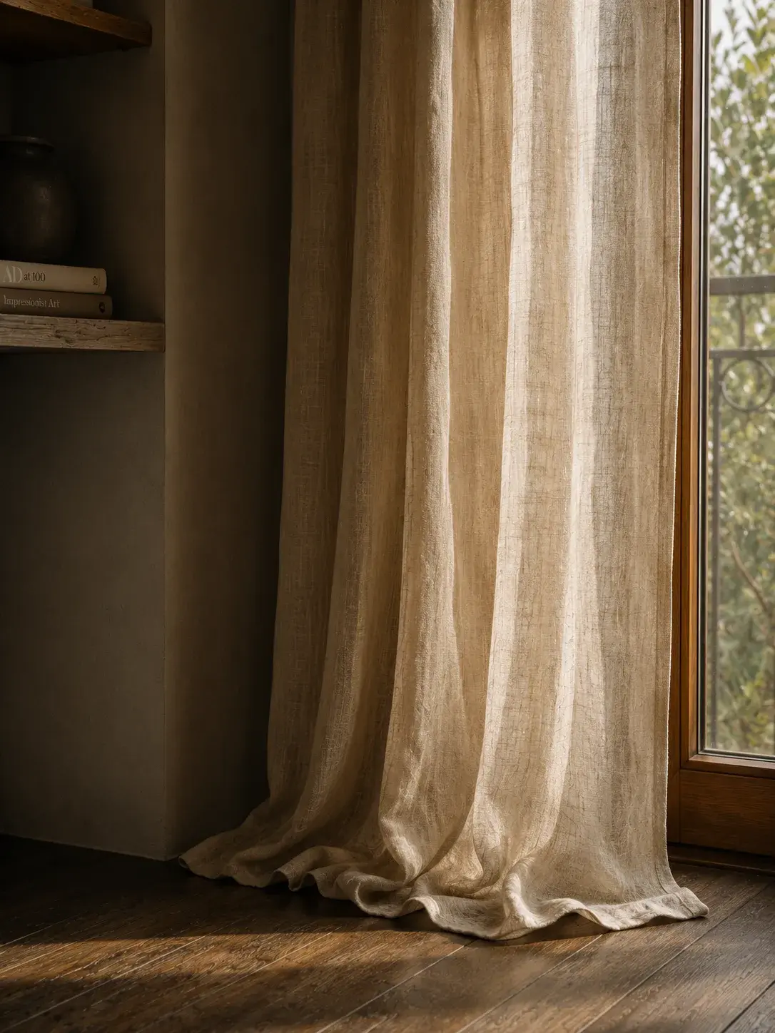 Rideau en lin épais filtrant la lumière naturelle diffuse