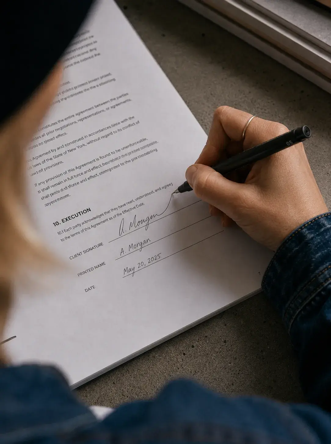 Signature de contrat – graphiste, validation, document