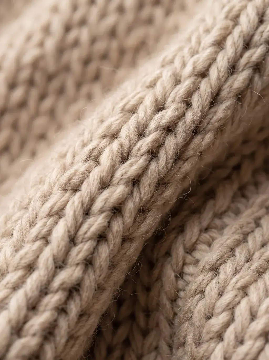 Gros plan sur les mailles torsadées d'un tricot en laine écrue