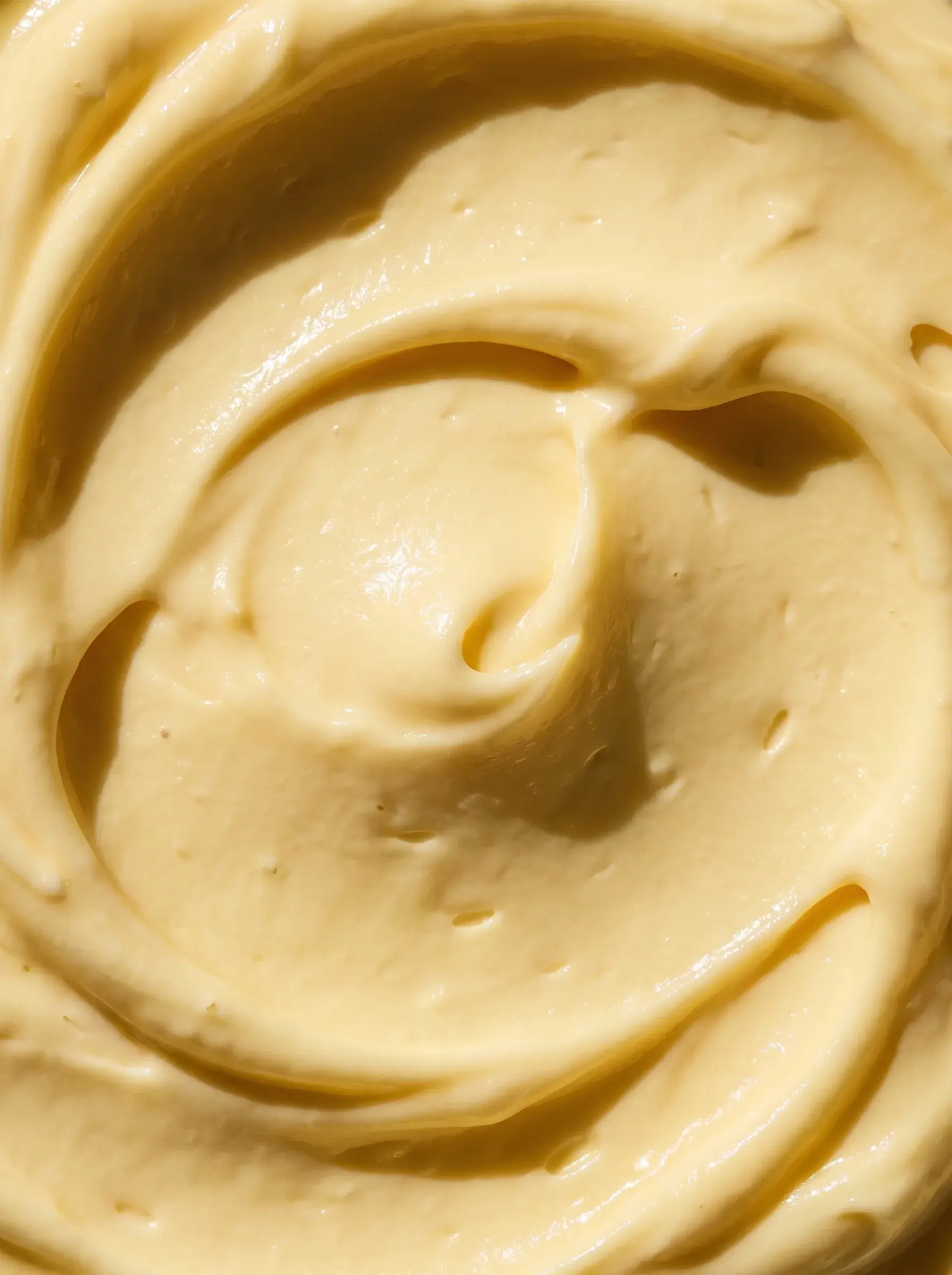 Macro d’un tourbillon épais de crème cosmétique jaune