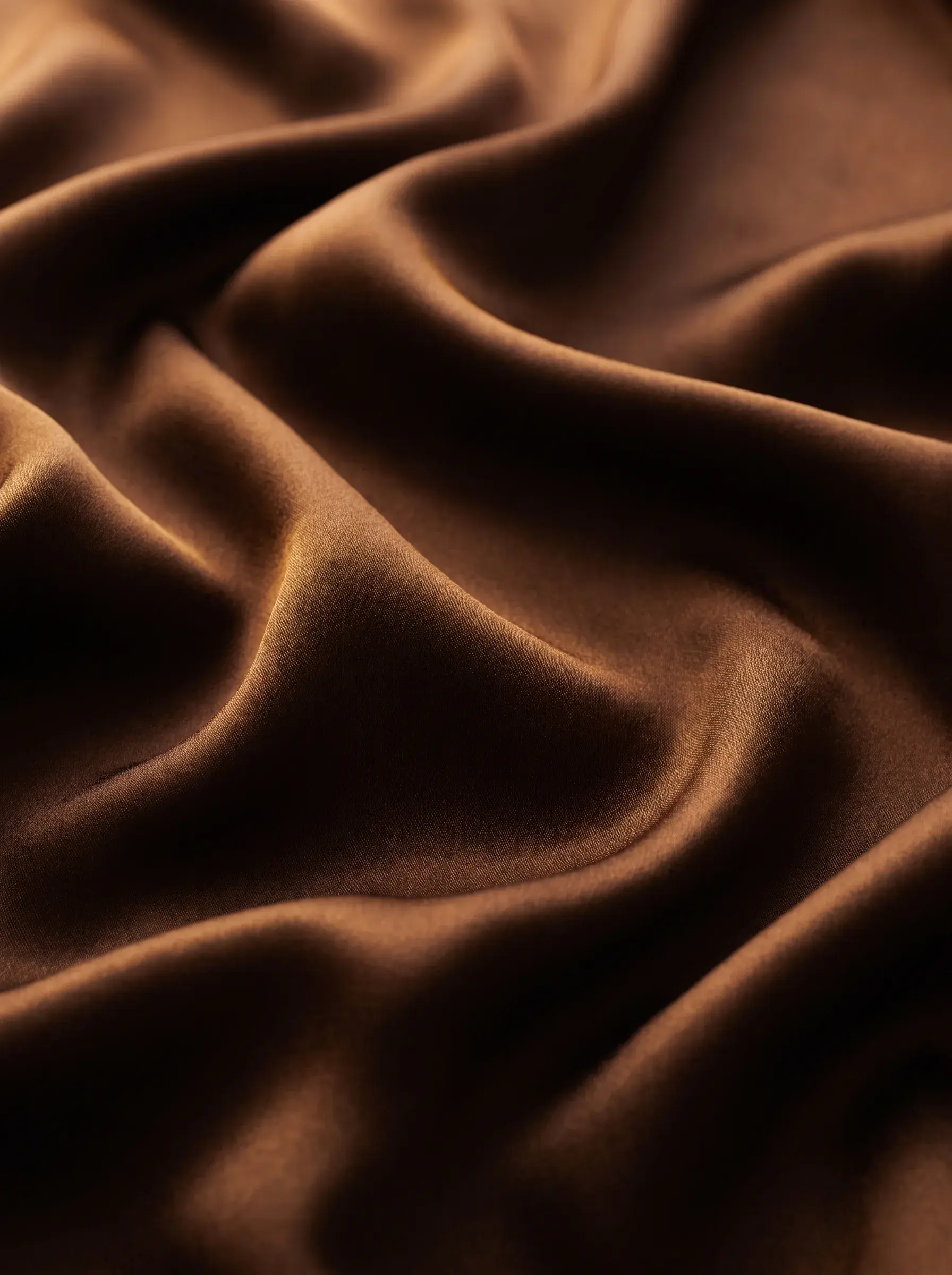 Drapé de satin brun aux reflets chauds et aux plis profonds