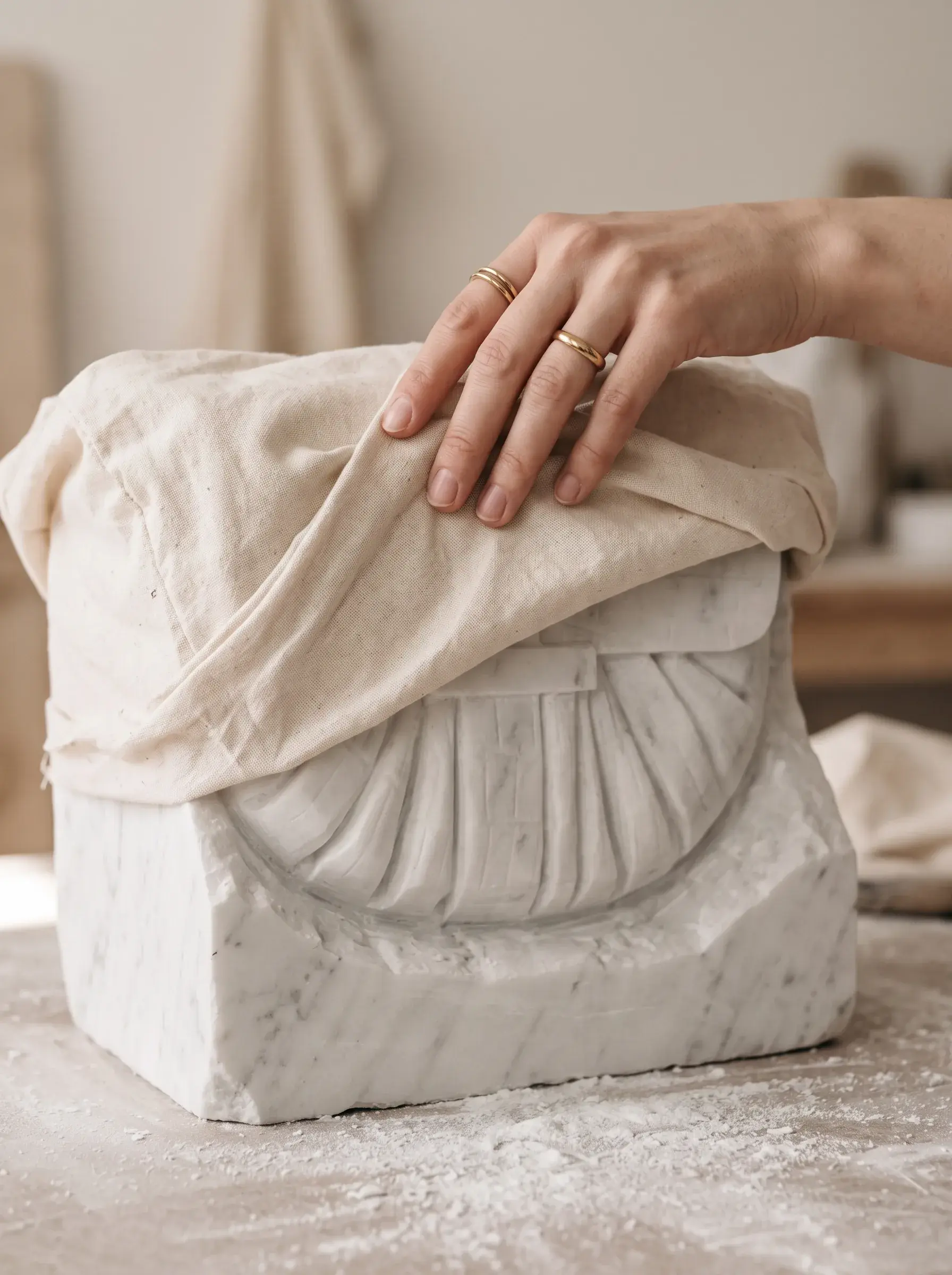 Main enveloppant un prototype blanc de sac dans une toile de protection