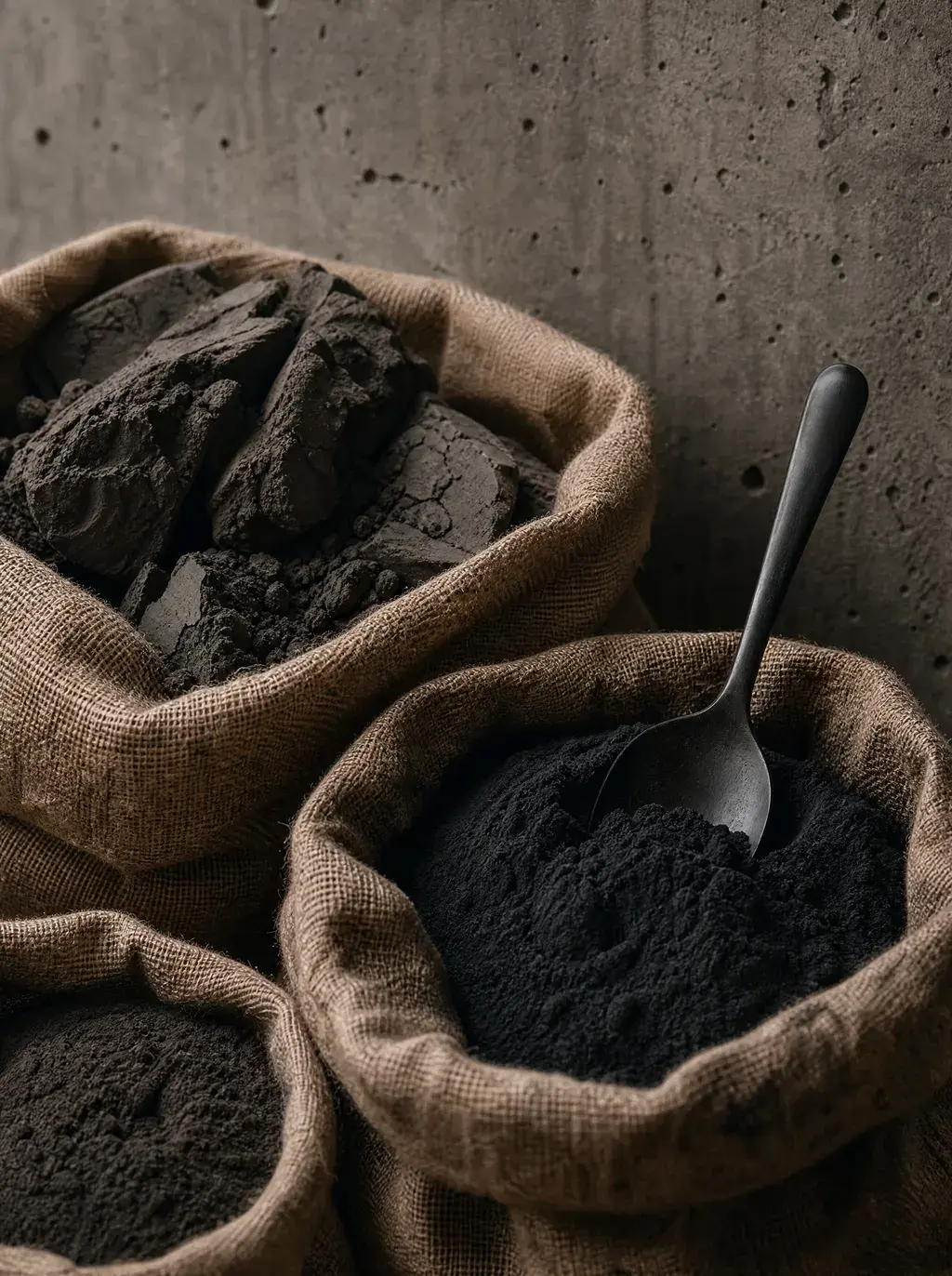 Sacs de jute avec argile noire et poudre de terre pour céramique