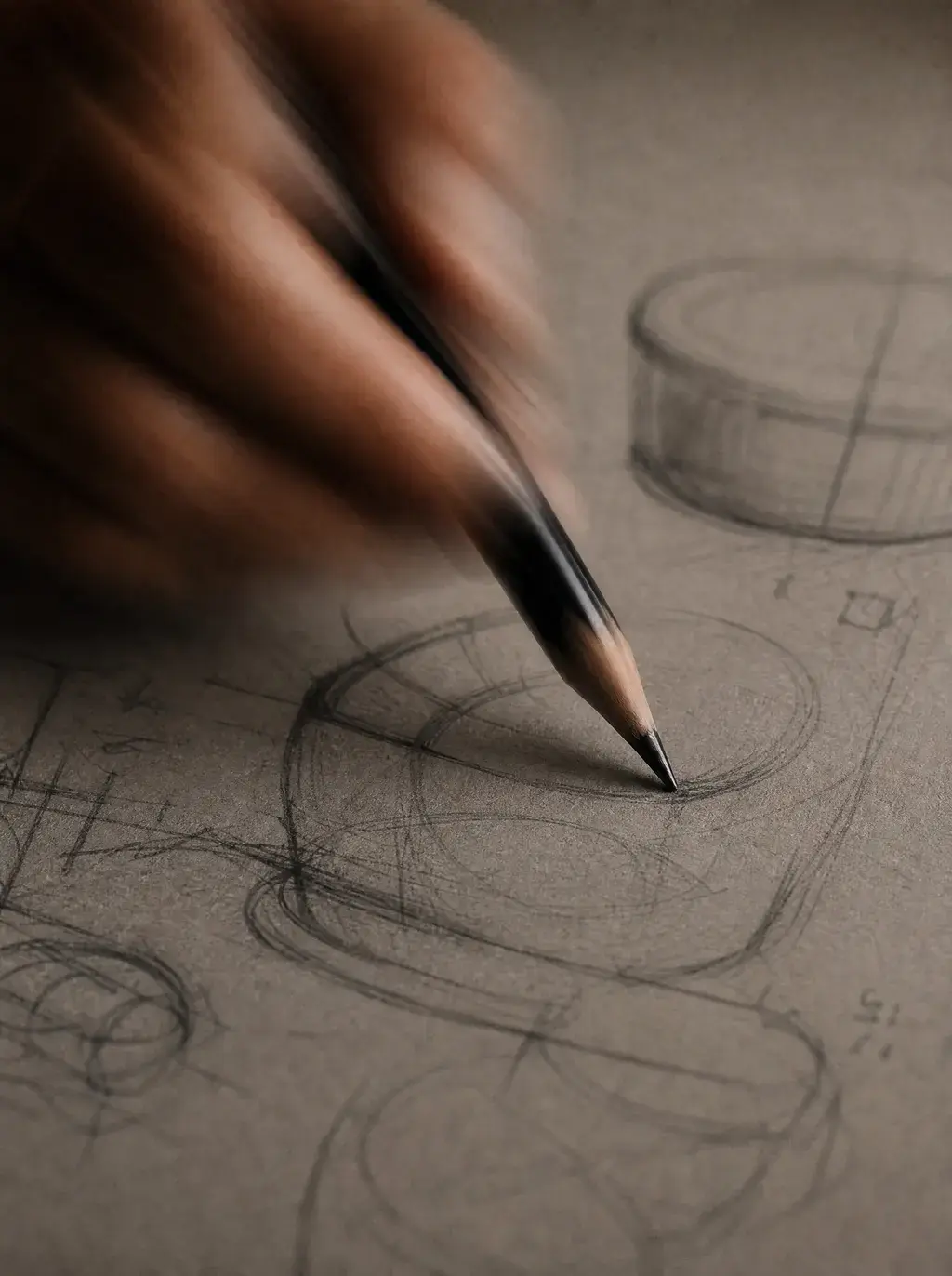 Main en mouvement traçant un bol sur papier texturé